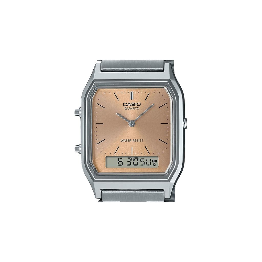 Casio Винтажные аналоговые цифровые светло-медные циферблаты с двойным временем кварцевые часы AQ-230A-4AMQY унисекс