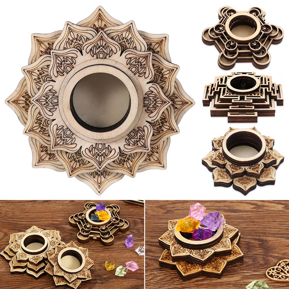 Crafts Lotus Pattern Crystal Carving Crystal Ball Base Wooden Ornaments Meditation Decor Wood Base