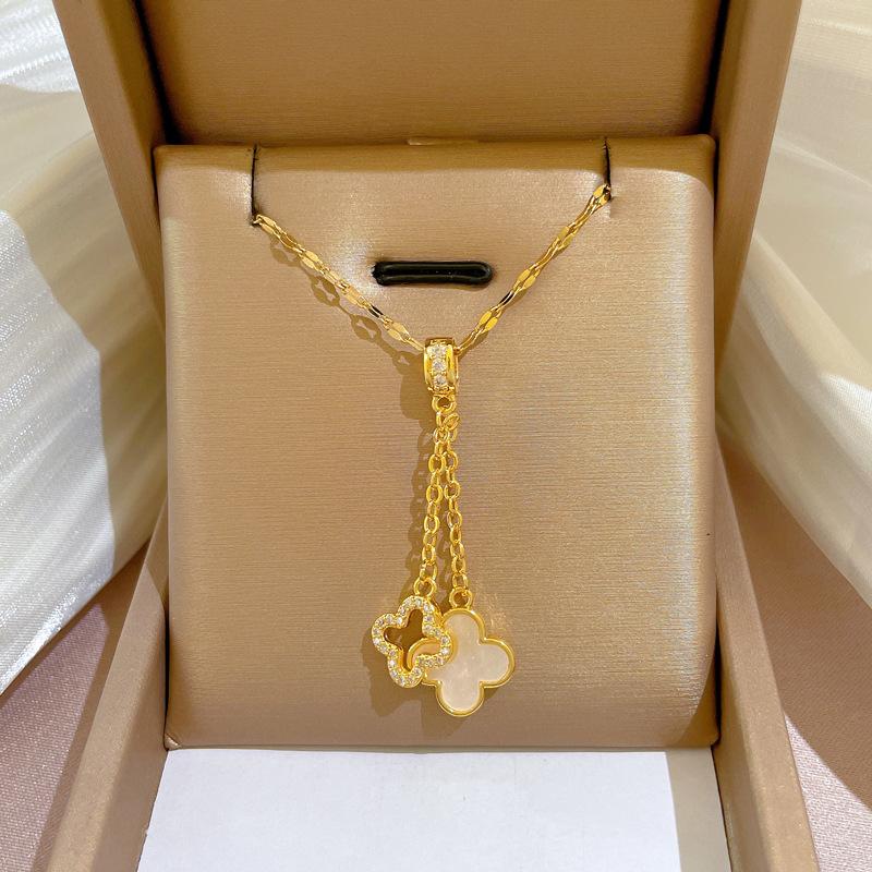 Тяжелая промышленность Преувеличенное микро-инкрустированное гальваническое покрытие из настоящего золота Ожерелье Женская цепочка на ключицу с бусинами для переноса и украшениями