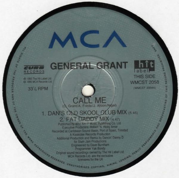 12-дюймовая пластинка GENERAL GRANT - Call Me WMCST2058 MCA Records 1995 UK Rap & Hip-Hop/R&B Б/у