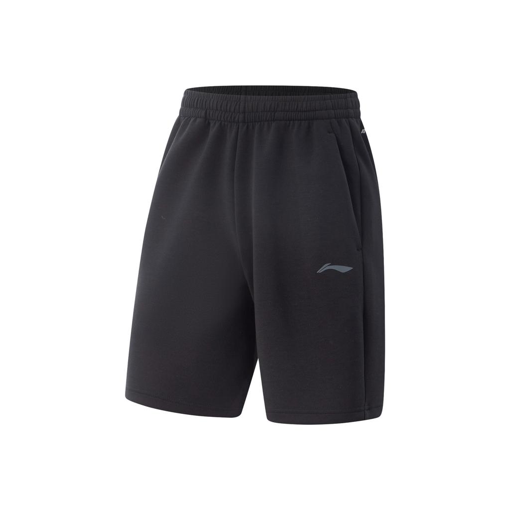 Li Ning Fitness Series Solid Color Mid Waist Elastic Versatile Five Point Sports Shorts Men Shorts Black AKSV433-4