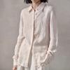 Womens Linen Blend Shirt Loose Fit Long Sleeve Casual Office Top