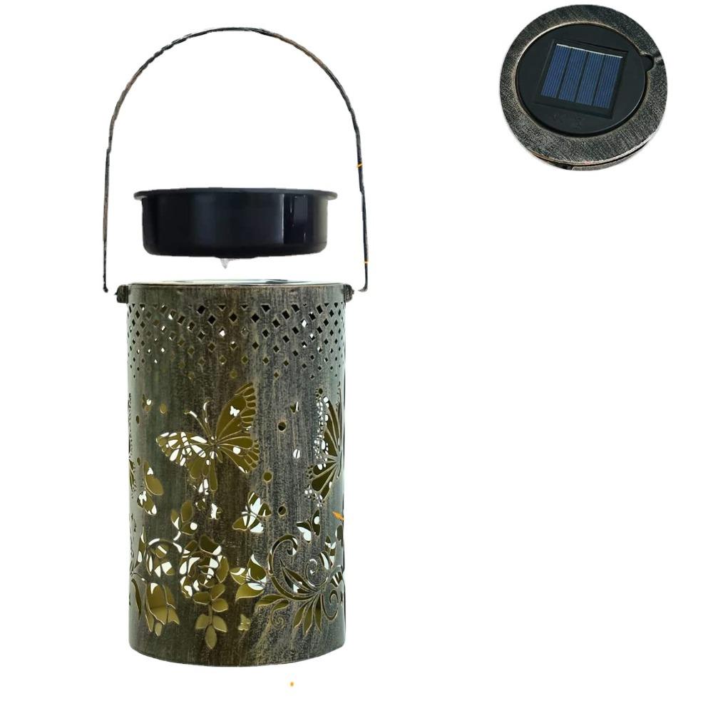 Полый фонарь на солнечной энергии, уличный водонепроницаемый 3d динамический проектор, проекция бабочки, железный подвесной светильник для двора, ландшафтный светильник для газона