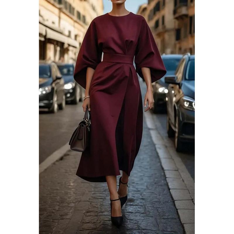 Женское модное элегантное платье с завышенной талией, повседневное платье с рукавами «летучая мышь»