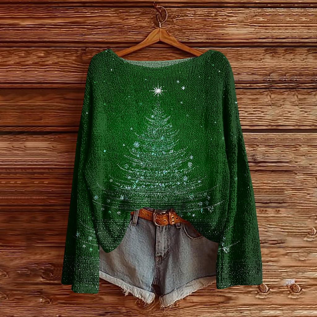 Women's Christmas Print Lightweight Sweater Casual Long Sleeve Knitted Pullover