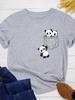 Карманный рисунок панды женская футболка короткий рукав O-образный вырез свободная женская футболка женская модная футболка топы одежда Camisetas Mujer