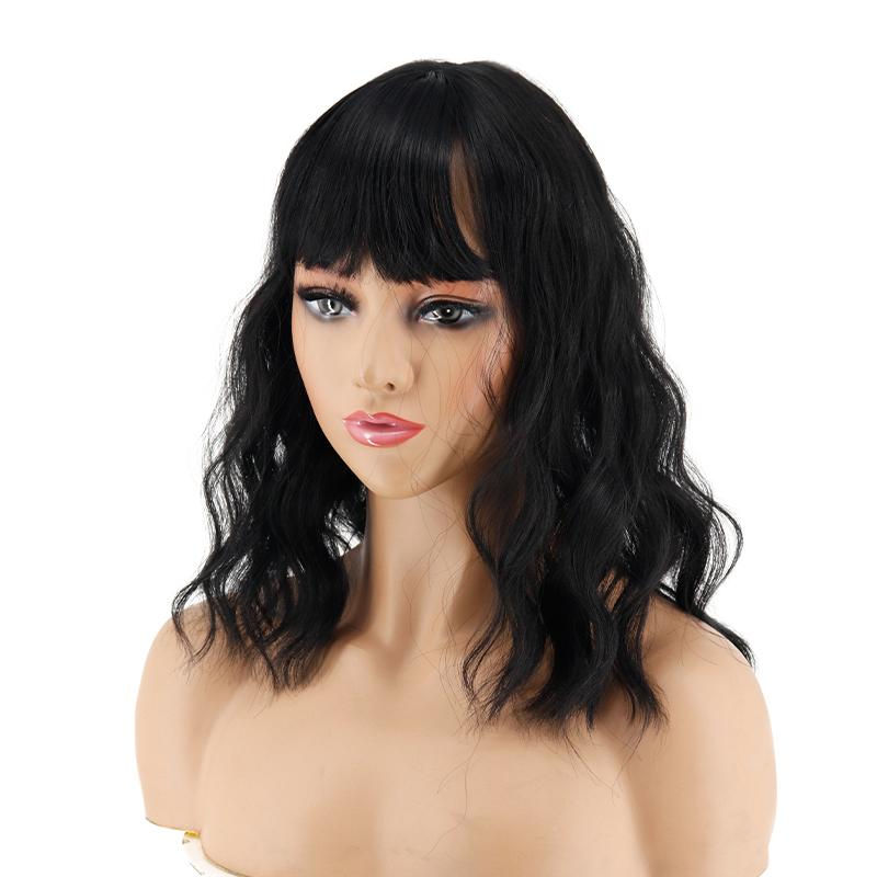 MISS WIG Женский натуральный короткий парик с волнистыми волнами для наращивания волос с челкой, парик из синтетического волокна, подходит для вечеринок, повседневного использования