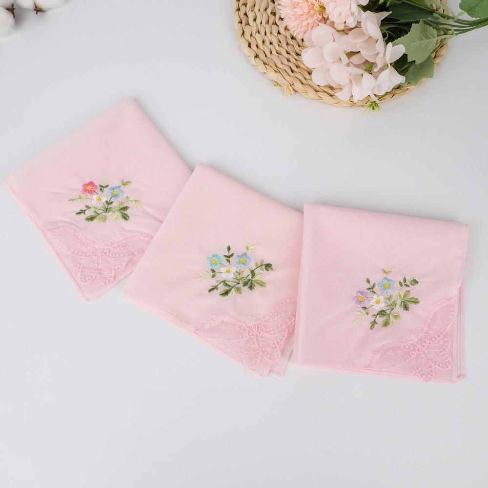 Soft Embroidered Floral Cloth Reusable Hankies Fabrics Elegant Lace Flower Hanky  For Women