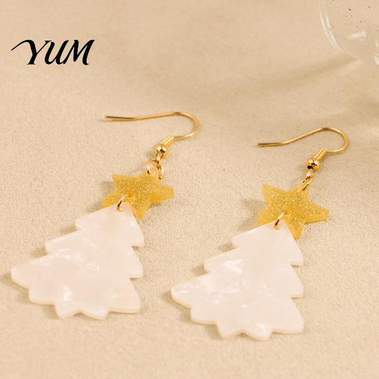 Dangle Earrings for Holiday Gatherings 1 Pair Christmas Tree Earrings, Glitter Acrylic Star Xmas Shape Lightweight Women Festive Jewelry Gift New Year