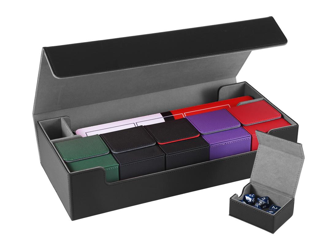 Deck Case Trading Card Case Top Loader Storage Dice Holder Prema Magnet PU Leather Sleeve Compatible Duema Various Card Game "Yu-Gi-Oh! BOX" (Black