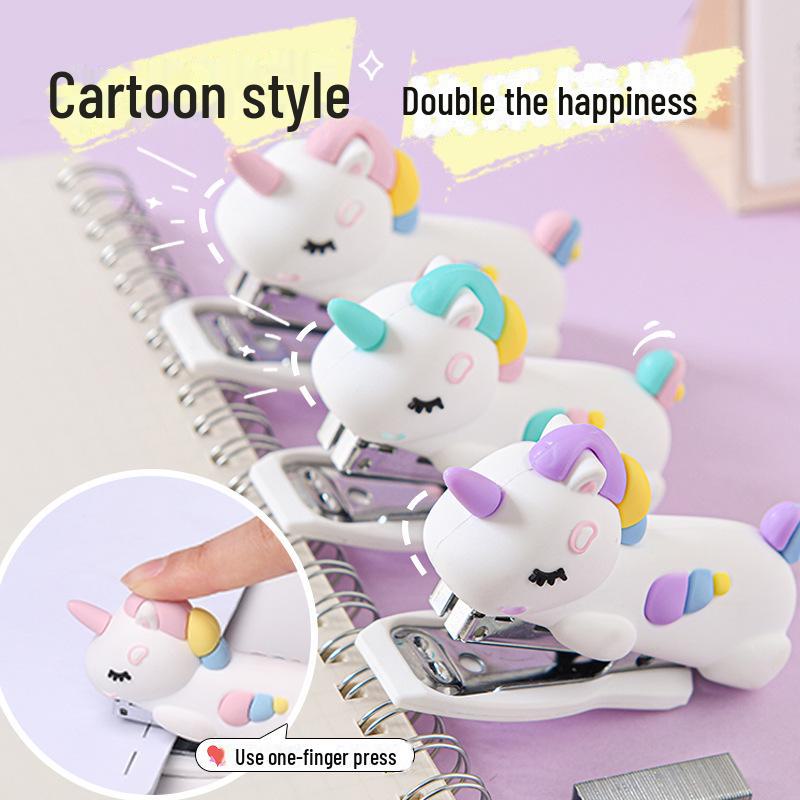 Creative Cartoon Unicorn Mini Stapler - Cute Macaron Colors, Student Stationery, Labor-Saving Binding Machine