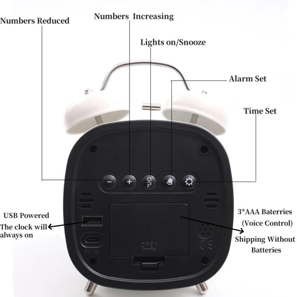 High Volume Twin Bell Alarm Clock Voice Control Digital Alarm Clock Table Clock  Indoor Use