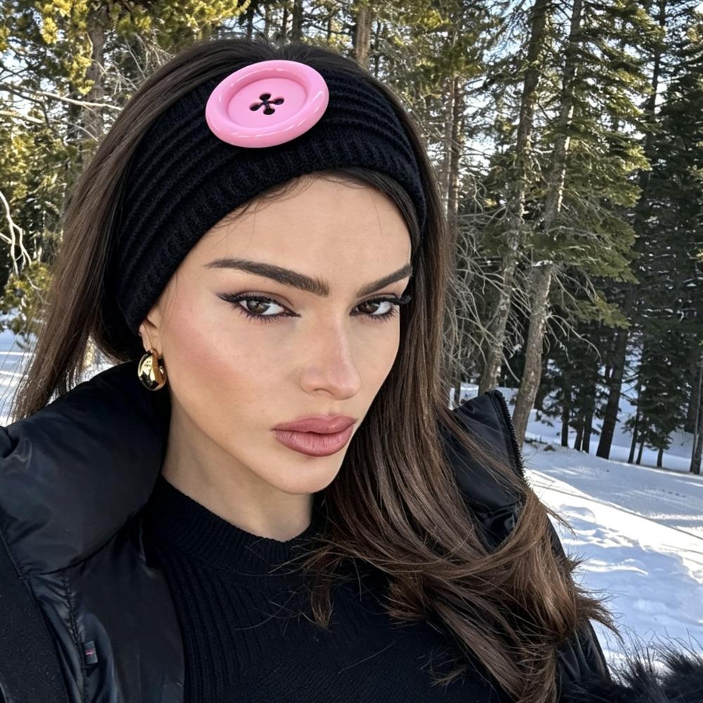 Wide Band Knit Headband Colorful Button Hair Wrap Durable Warm Hair Band  Winter Daily Wear