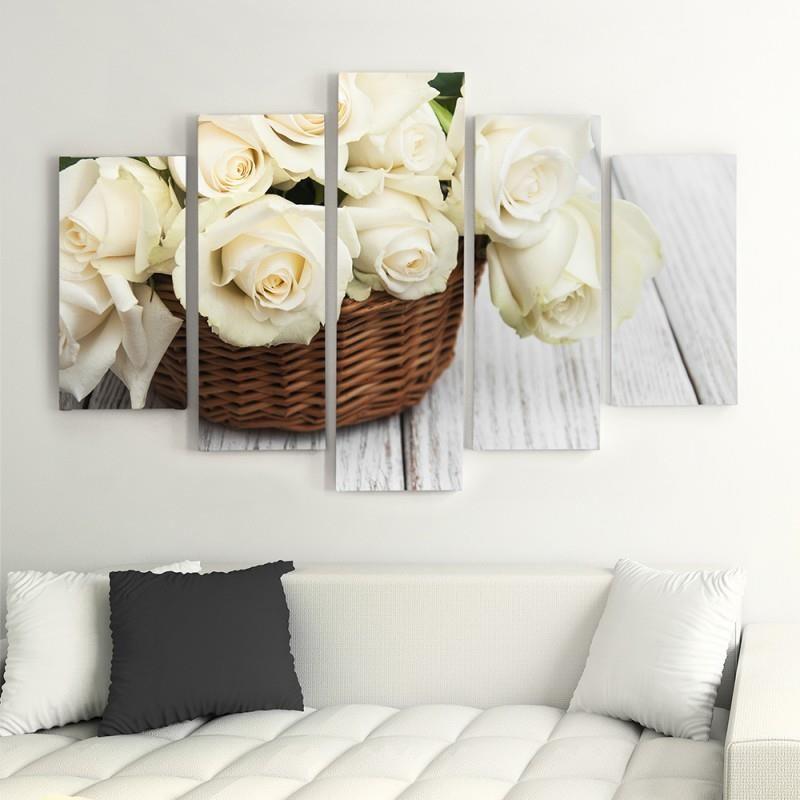Five piece picture canvas print White Roses Nature Flowers