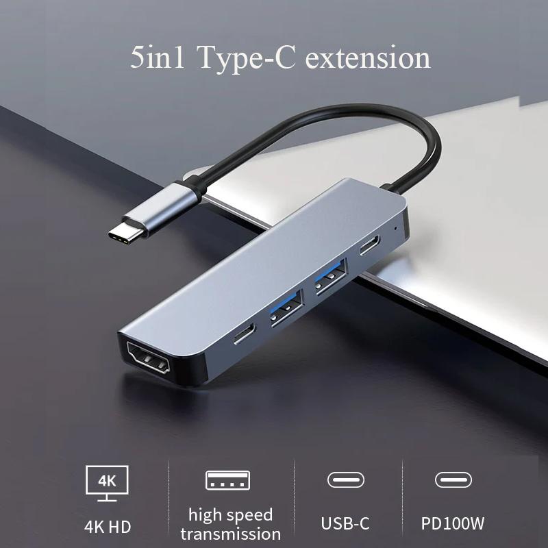 Концентратор USB 3.0 5-в-1 Концентратор типа C с портом USB-C с питанием PD 100 Вт, зарядка HDMI 4K, 30 Гц для MacBook Mac Pro iMac XPS ПК