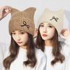 Winter Bow Cat Ear Knitted Wool Hat Women's Warm Ear Protection Hat