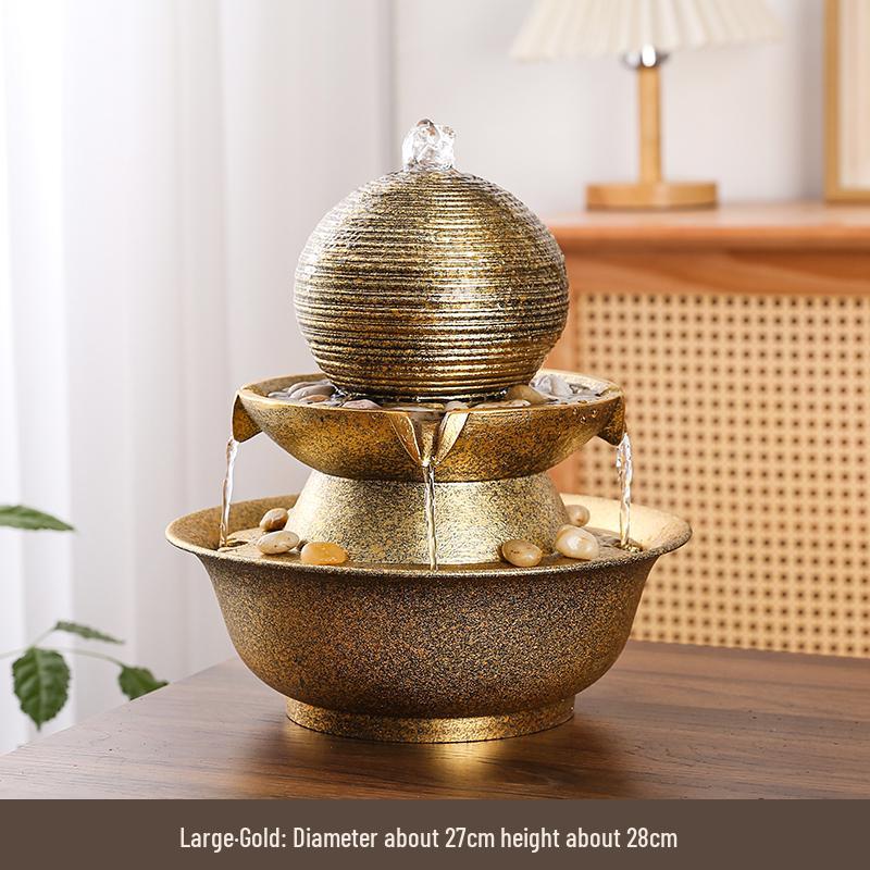 Фонтан «Колесо богатства фэн-шуй на удачу» – Современный минималистичный настольный водный элемент, Идеальный подарок на новоселье или день рождения.