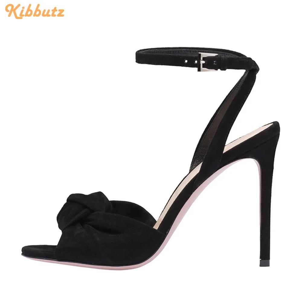 Red Suede Cross Knot Sandals Stiletto Heel Open Toe High Heels Slingback Ankle Strap Buckle Sandals Women Summer Shoes