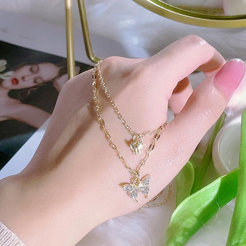 Модное блестящее ожерелье с бабочкой, дамское изысканное двухслойное ожерелье на ключицу, крутая цепочка на шею для женщин, ювелирный подарок