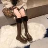 Fur Flats Platform Women High Boots Fad Mid Heels Shoes Plush Warm Knee High Snow Boots Winter 2025 Trend Goth Pumps Botas Mujer
