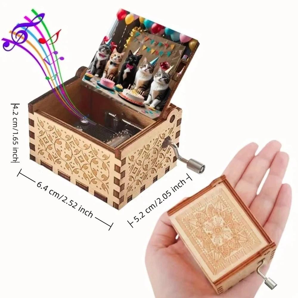 Laser Engraving Hand Crank Music Box Retro Carved Musical Box Holiday Gift