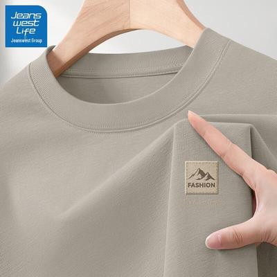 JEANSWEST LIFE Мужская летняя футболка 2025 года с круглым вырезом из плотного хлопка