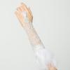 Women's Lace Feather Long Fingerless Gloves Bracelet Gothic Mesh Cuff Wedding Halloween Party Accessories