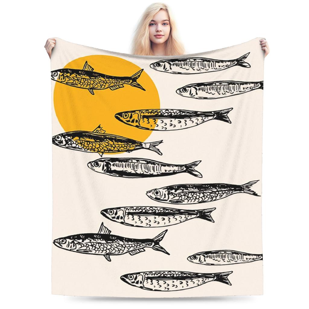 Retro Sardines Plush Blanket Girls Boys Flannel Throw Blanket For Couch Chair Sofa Super Soft Custom Quality Bedspread Gift