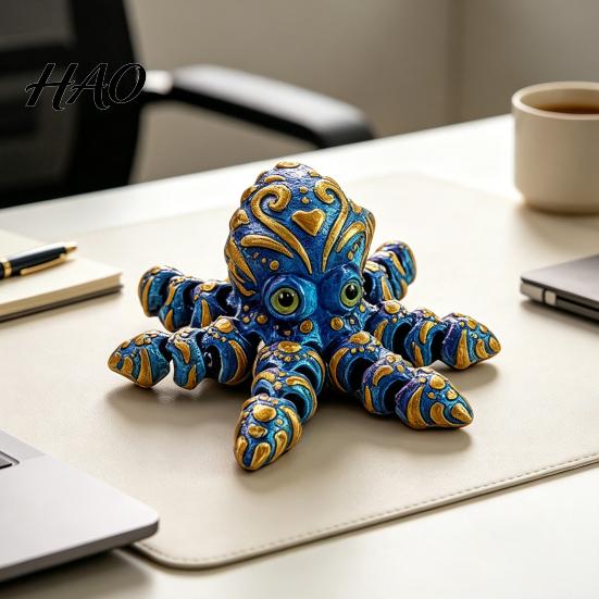 Articulated Octopus Figurine 3D Printed Figurine, Movable Joints Fidget Toy, Shaped Figure Flexible for Home Office Desk Decoration Sensory Toy