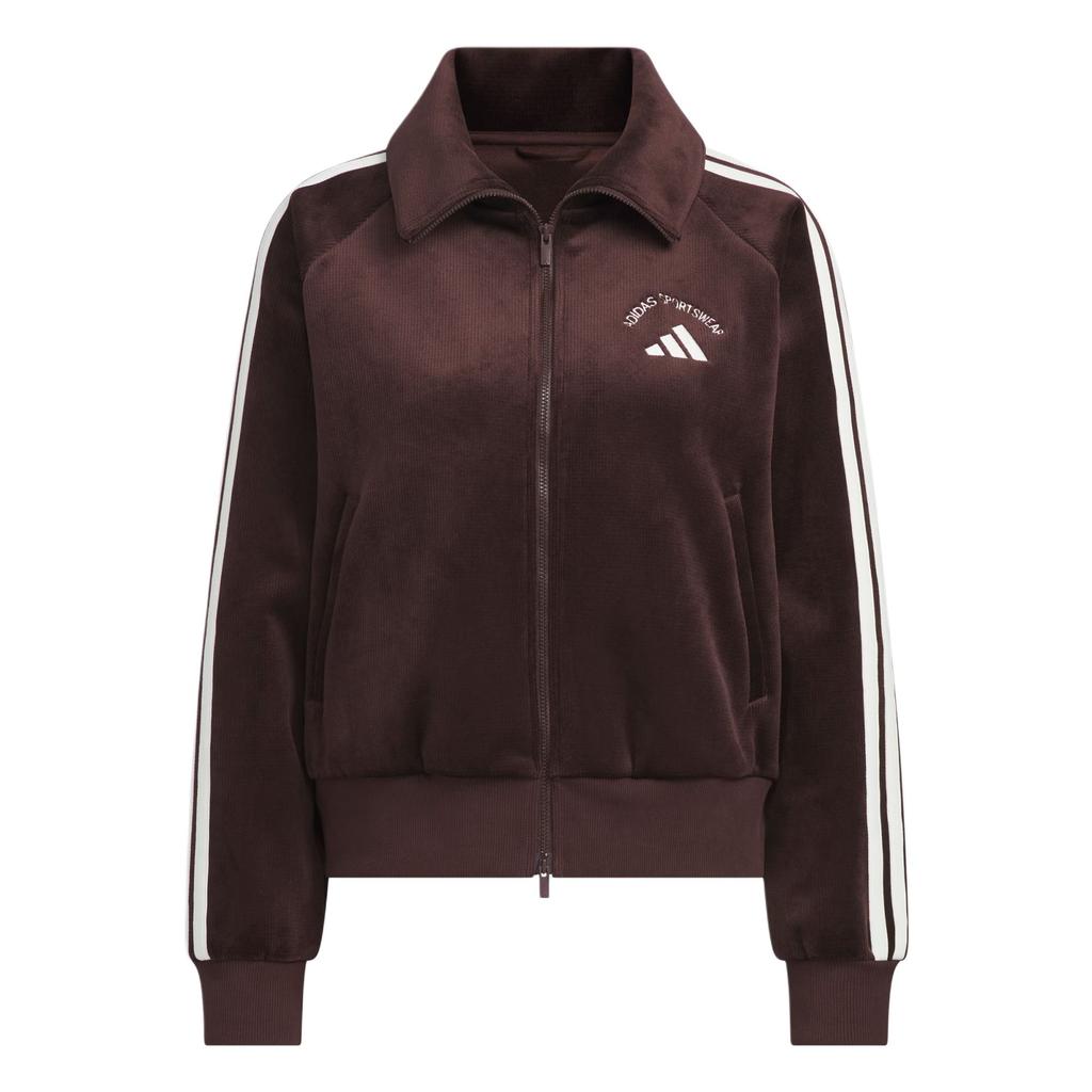 adidas Спортивная одежда Флисовая куртка с логотипом и надписью, теплая, свободного кроя, с коротким воротником-стойкой и рукавами реглан для женщин Куртка KC0035