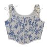 Women's French Strap Corset Retro Orchid Printed Lace Vest Top