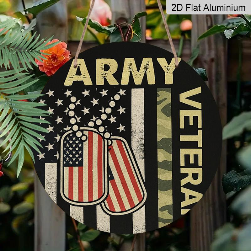 2D Flat Printing, 1pc, Circular Metal Sign/ Plaque for Veterans' Commemoration, Memorial Day, Suitable for Natural Decoration, Walls, Rooms, Gardens