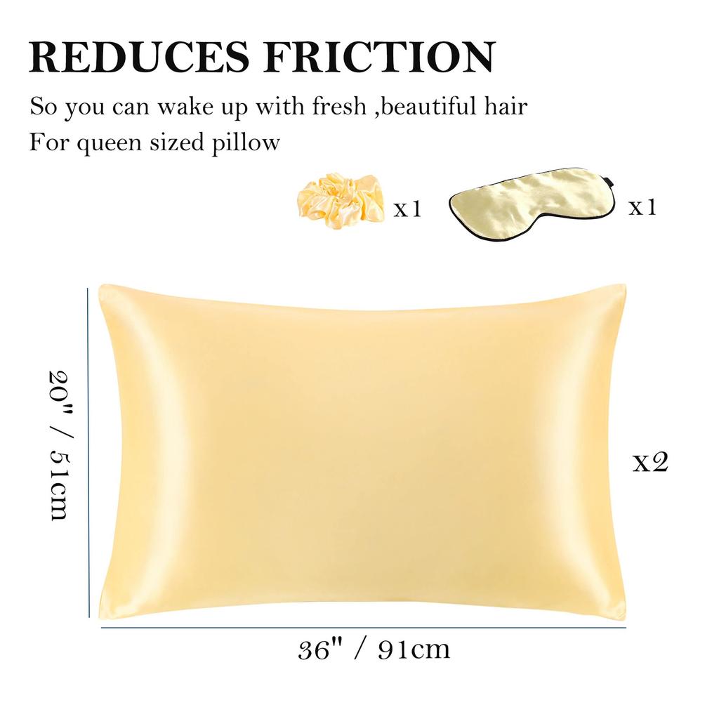 PiccoCasa Pillowcase Zippered Satin with Beautiful Skin and Silky Gift 50x90cm 2-Piece Set, Headband, Hotel-Quality, Hair, Feel, Set, Gold,