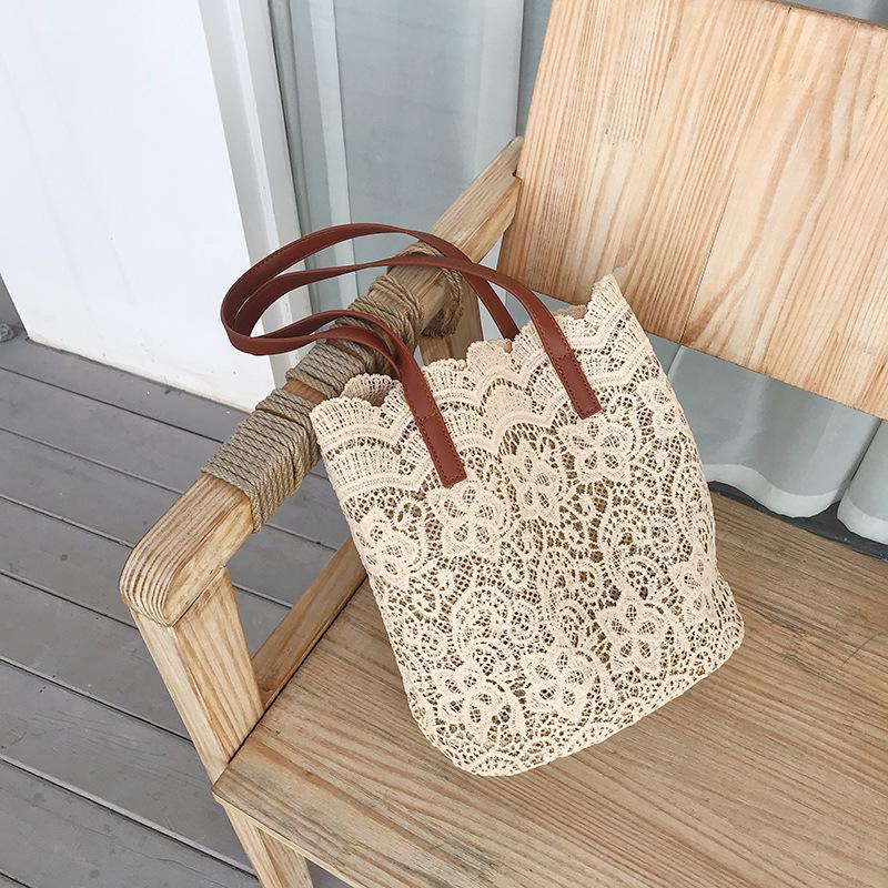 Korean Lace Aesthetic Large Capacity Shoulder Bucket Bag for Women - Spring/Summer