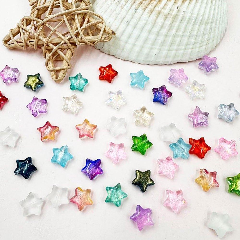 20/50/100pcs Glass Material Mixed Colors Star Glass Beads Creative Star Decorative Beads Colorful Interval Beads DIY Bracelet Necklace Earrings Key