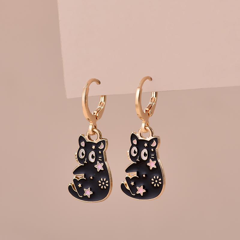 Colorful Aesthetic Animal Cat Rabbit Koi Dragon Earrings For Women Girls Enameled Delicate Gold Color Hoop Earrings Zircon Gift