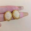 Full of Mini Imitation Pearl Earrings for Women Trendy Golden  Color Oval Frame Stud Earrings Party Retro Geometry Jewelry