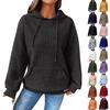 Women's Fashion Loose Hooded Pullover Long Sleeve Patchwork Plaid Sweat Drawstring Shoulder Strap Pocket Top
