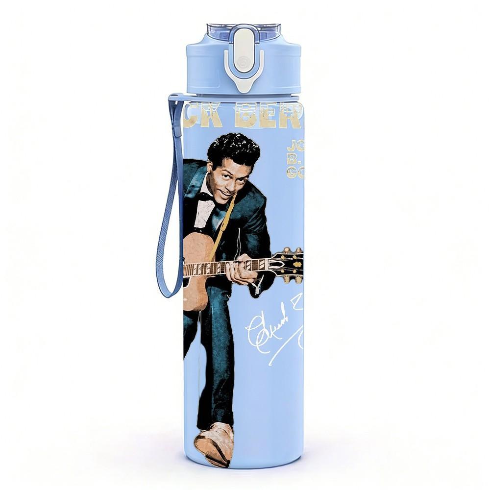 1PC Guitarist Male Art A 750ml sports water bottle leakproof straw lid outdoor office home