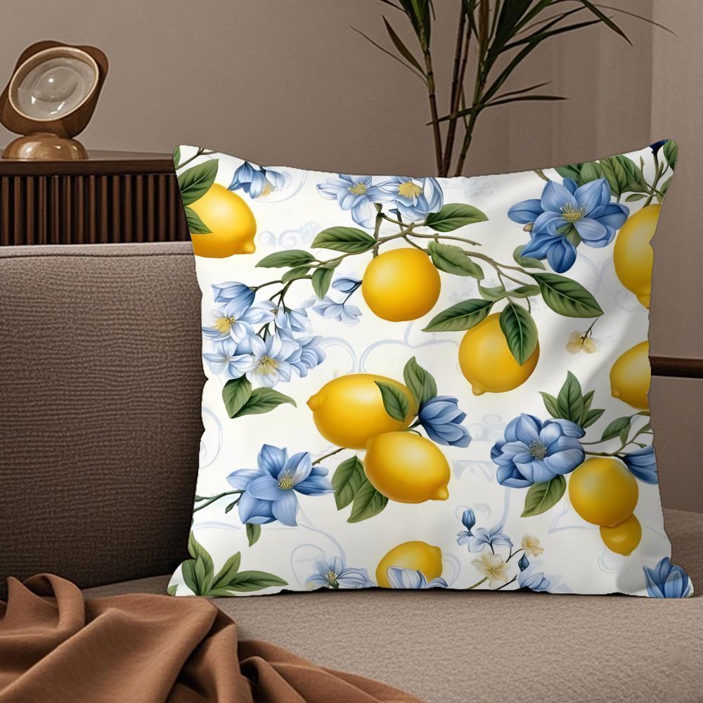 Lemon Pattern Pillow Case Silky Elegant Comfort Sofa Bed Invisible Zipper