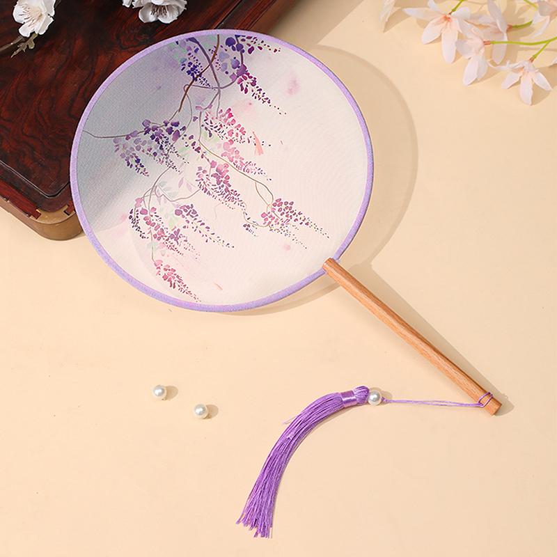 Винтажный круглый печатный веер китайский танцевальный летний классический костюм чонсам женский ханьфу кисточка веер