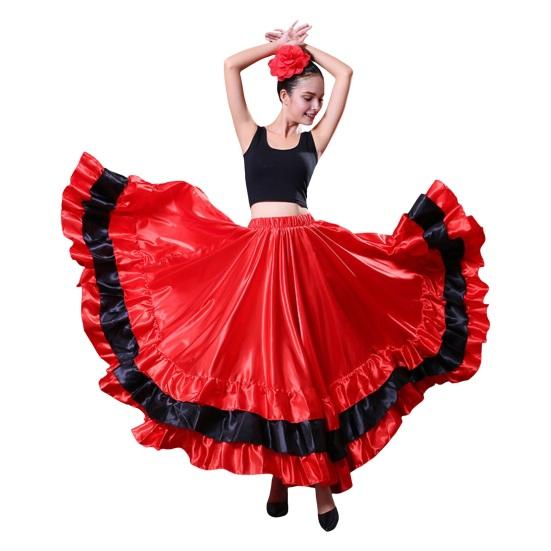 Женская макси-юбка с вышивкой многослойного торта, черная юбка 360, красная эластичная талия с цветными блоками, большая юбка