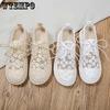 Hollow Breathable Cloth Shoes Women Gauze Daisy Embroid Retro National Style Simple Casual Flat Shoes Linen Sweet Preppy Style Spring Summer