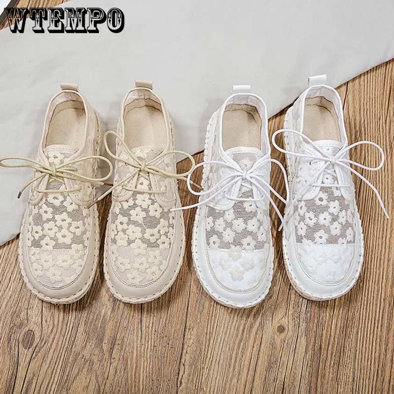 Hollow Breathable Cloth Shoes Women Gauze Daisy Embroid Retro National Style Simple Casual Flat Shoes Linen Sweet  Preppy Style Spring Summer