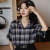 Рубашки в клетку с коротким рукавом для женщин Летние Ретро Универсальные Новые Топы Свободные Однобортные С лацканами Женские Блузки