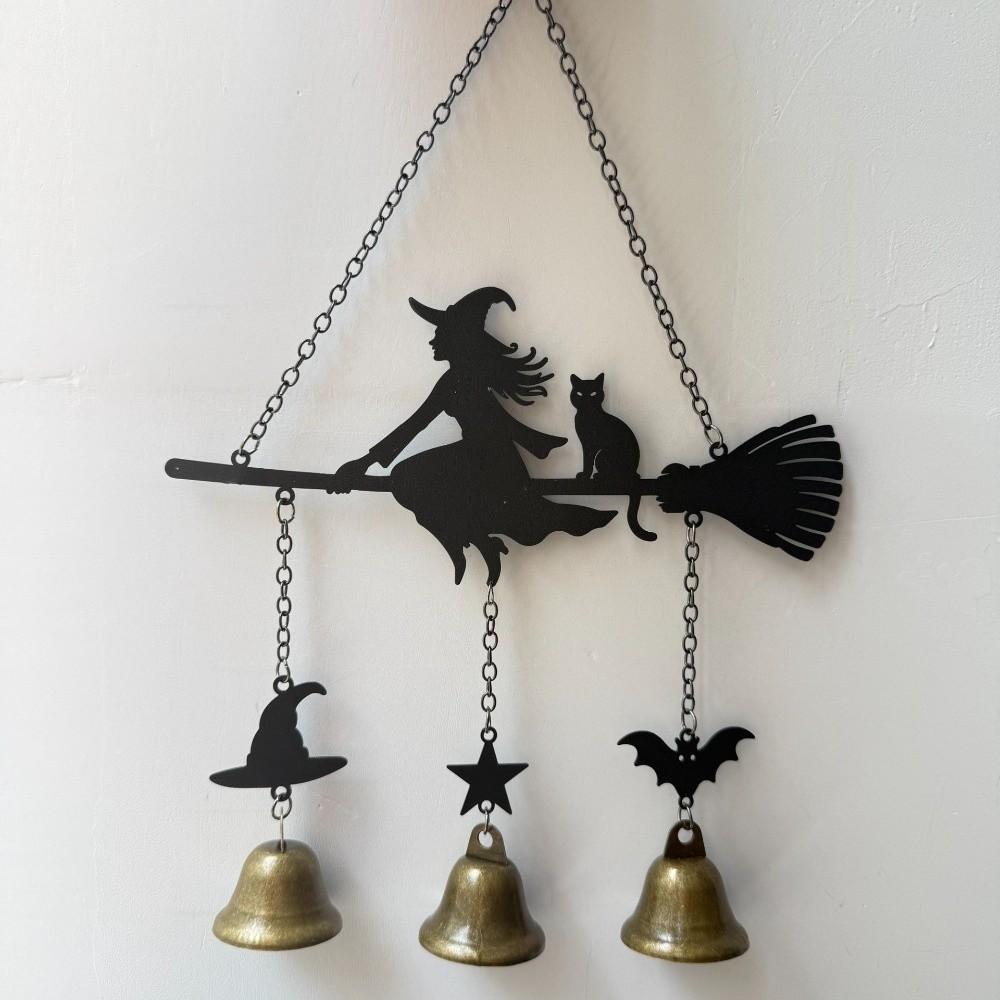 Vintage Witch Broom Wind Chime Rust Resistant Hanging Bell Ornament Metal Wind Chime Holiday
