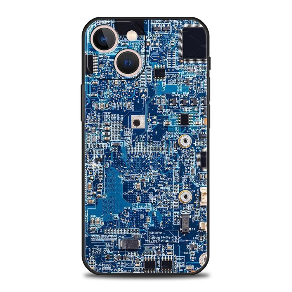 Luxury Phone Case For iPhone 11 12 13 15 14 Pro Max X XR XS 7 8 Plus SE 2020 Soft Cover Funda Inside Motherboard Circuit Board