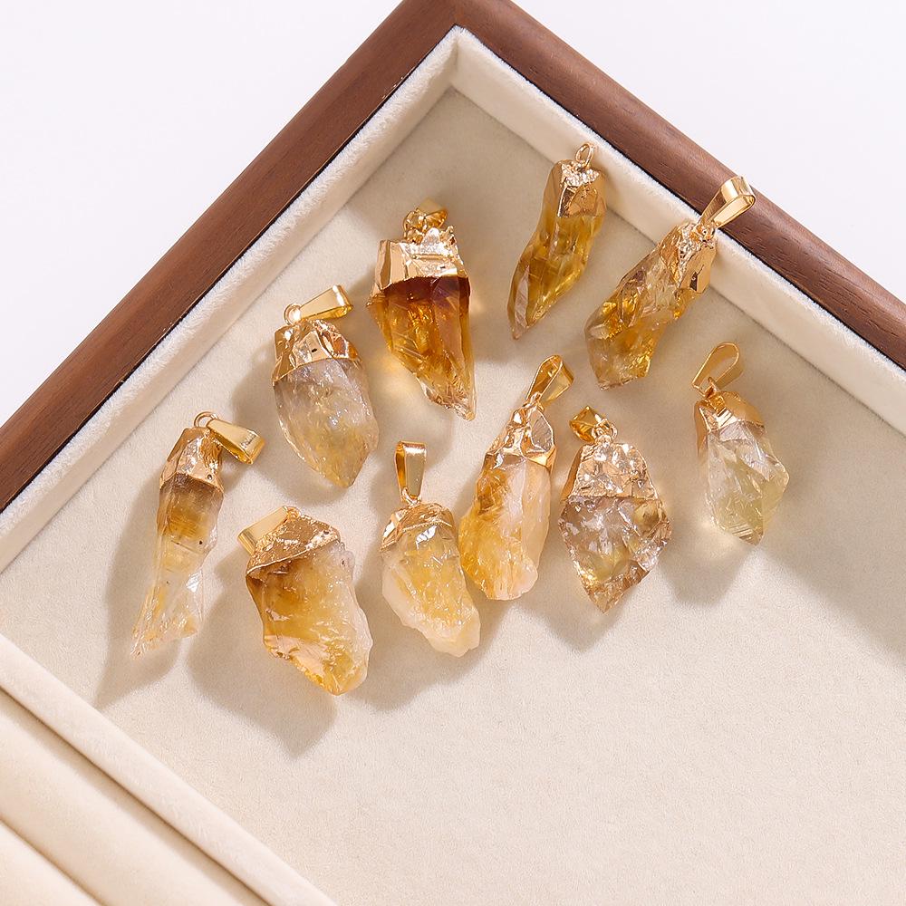 Natural Citrine Crystal Chip Electroplated Raw Stone Pendant Necklace