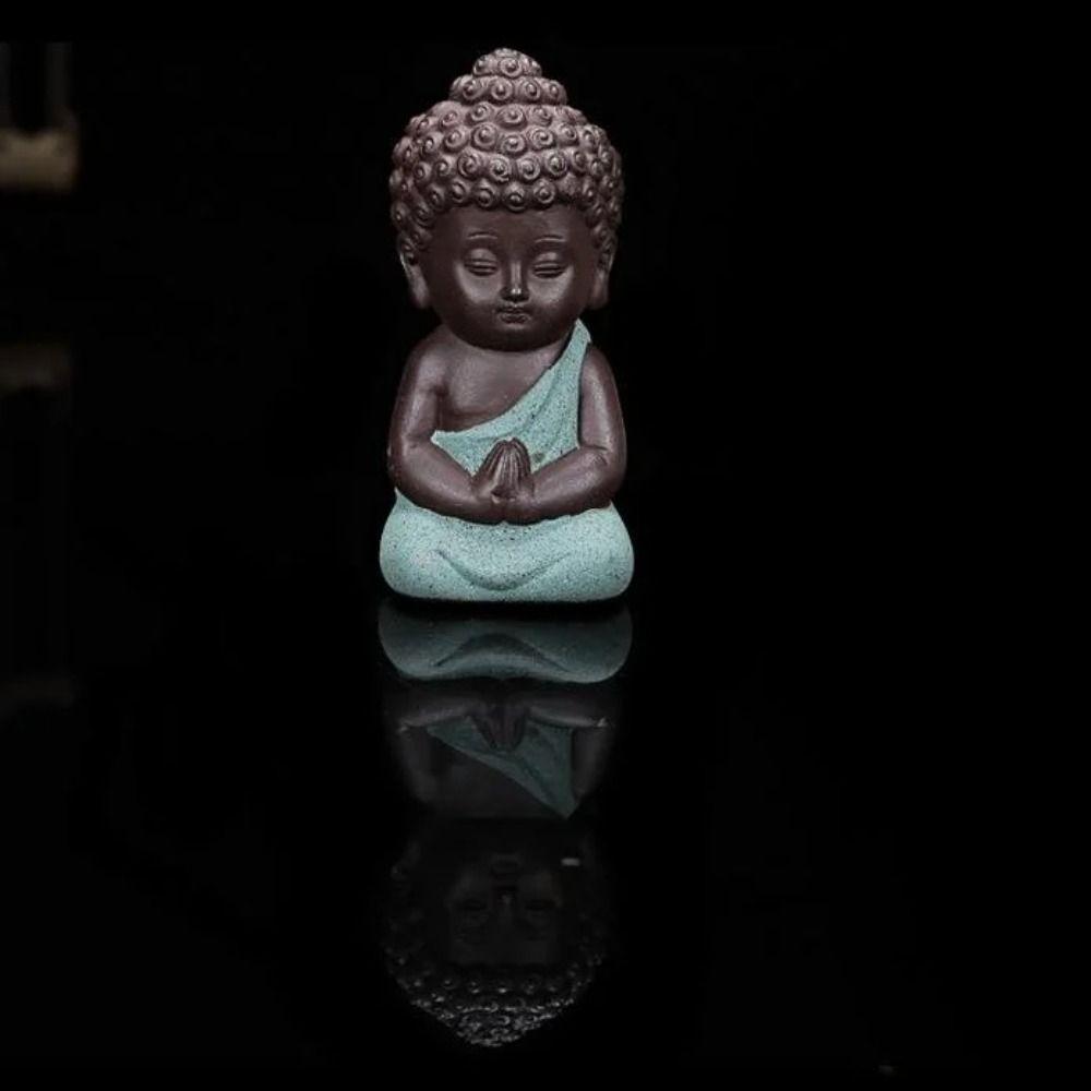 Ceramic Buddha Statue Cute Mini Monk Figurines Tea Pet Ornaments Sitting Statues Tea Play