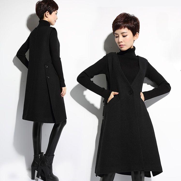 Нестандартный шерстяной жилет женский средней длины свободный крой куртка осень зима